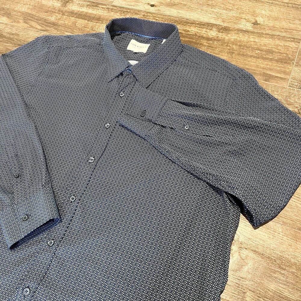 Construct Shirt Mens 3XL Gray Geometric 4 Way Stretch Button Up Long Sleep AOP